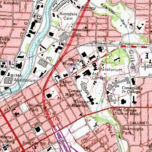 Topographic Map of Flint Public Library, MI