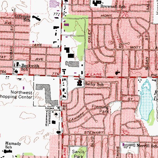 Topographic Map of North Flint Library, MI