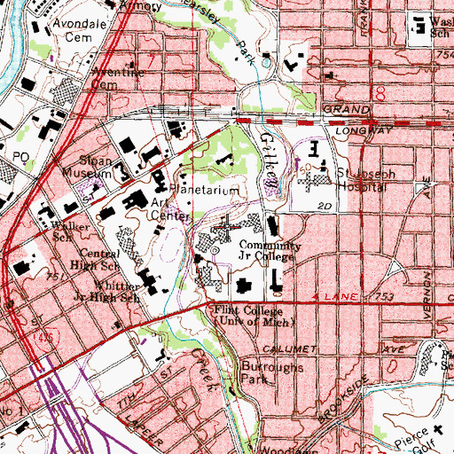 Topographic Map of Mott Community College, MI