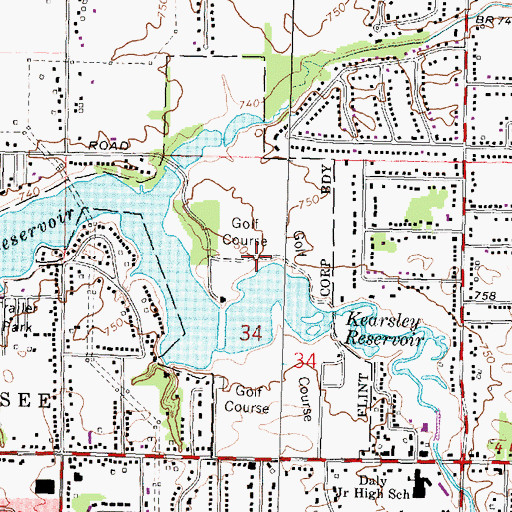 Topographic Map of Kearsley Lake Municipal Golf Course, MI