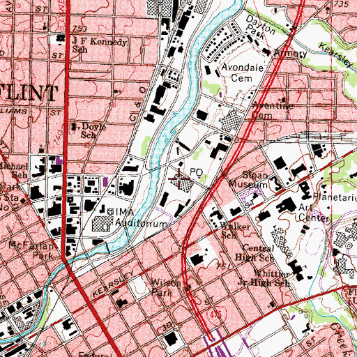 Topographic Map of Flint Post Office, MI