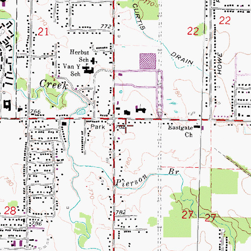 Topographic Map of Burton Library, MI