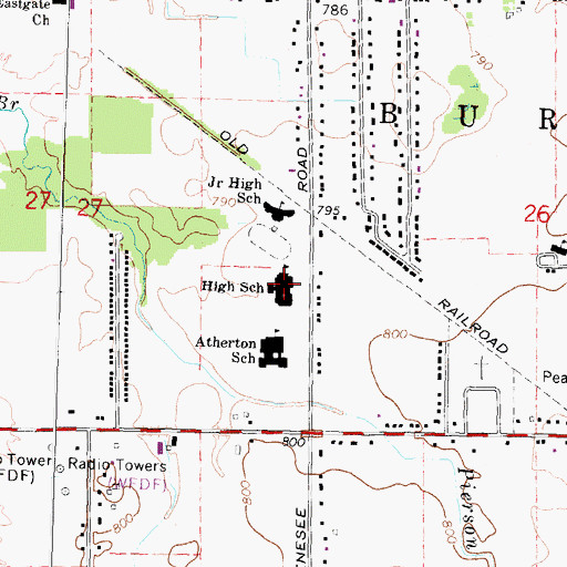 Topographic Map of Atherton High School, MI
