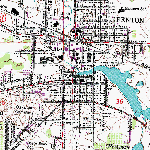 Topographic Map of Fenton Police Department, MI