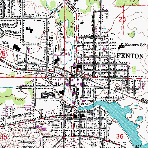 Topographic Map of Fenton Station, MI