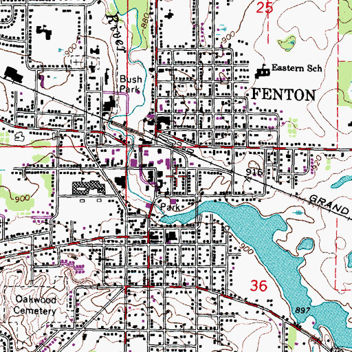 Topographic Map of Fenton Public Library, MI