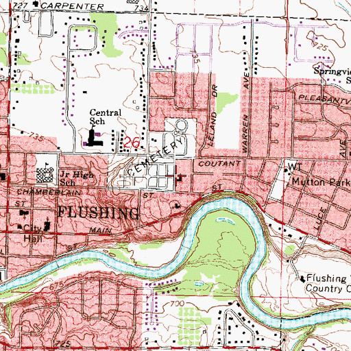 Topographic Map of Flushing Pointe Church of Christ, MI