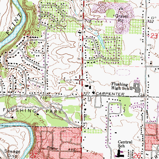 Topographic Map of First Baptist Church Flushing, MI