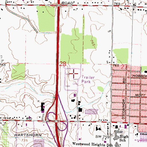Topographic Map of Westwood Heights Mobile Home Park, MI