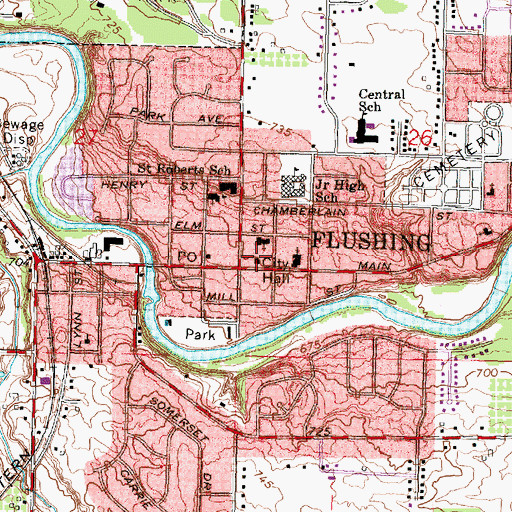 Topographic Map of Flushing City Hall, MI