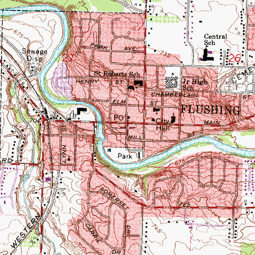 Topographic Map of Flushing Post Office, MI