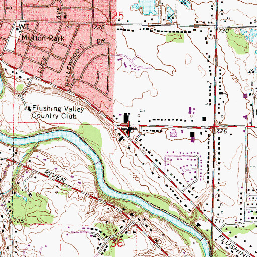 Topographic Map of Flushing Medical Center, MI