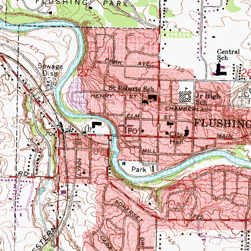 Topographic Map of Flushing Library, MI