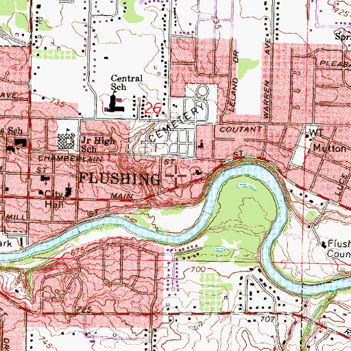 Topographic Map of Flushing Police Department, MI