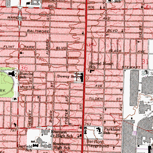Topographic Map of Dewey Park, MI