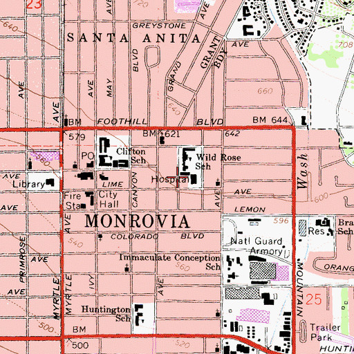 Topographic Map of Monrovia Memorial Hospital, CA