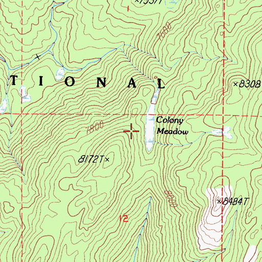 Topographic Map of Colony Meadow, CA