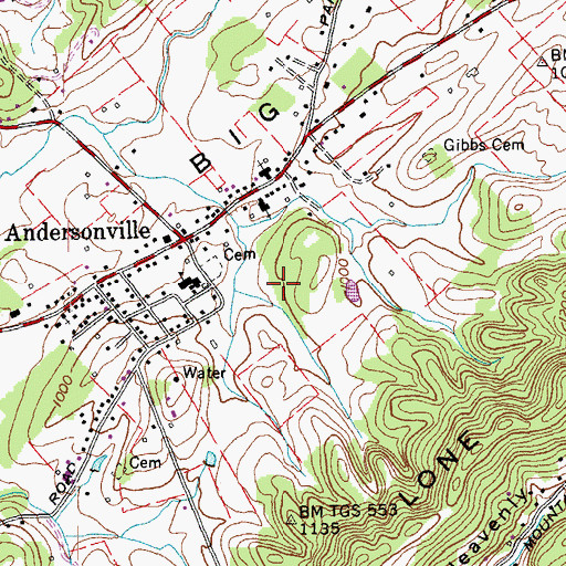 Topographic Map of Andersonville Census Designated Place, TN