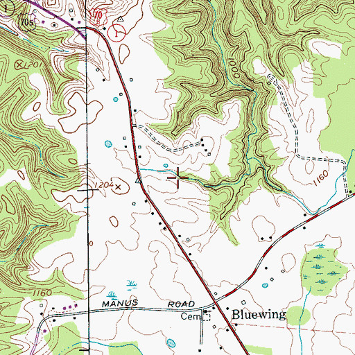 Topographic Map of Bluewing Census Designated Place, TN