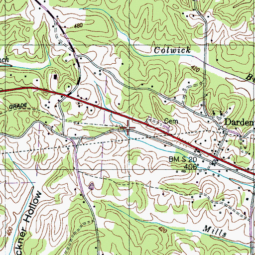 Topographic Map of Darden Census Designated Place, TN