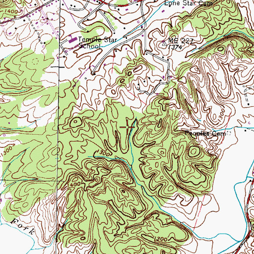 Topographic Map of Lone Star Census Designated Place, TN