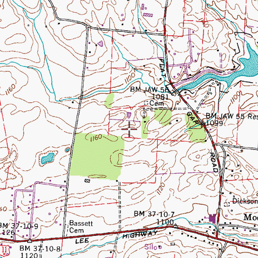 Topographic Map of Mooresburg Census Designated Place, TN
