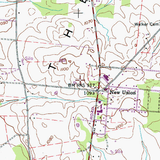 Topographic Map of New Union Census Designated Place, TN