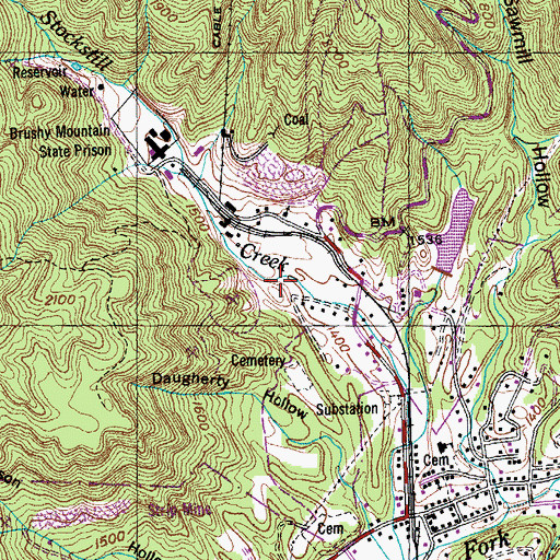 Topographic Map of Petros Census Designated Place, TN