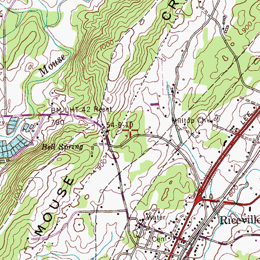Topographic Map of Riceville Census Designated Place, TN