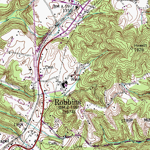 Topographic Map of Robbins Census Designated Place, TN