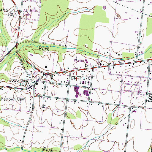 Topographic Map of Summertown Census Designated Place, TN