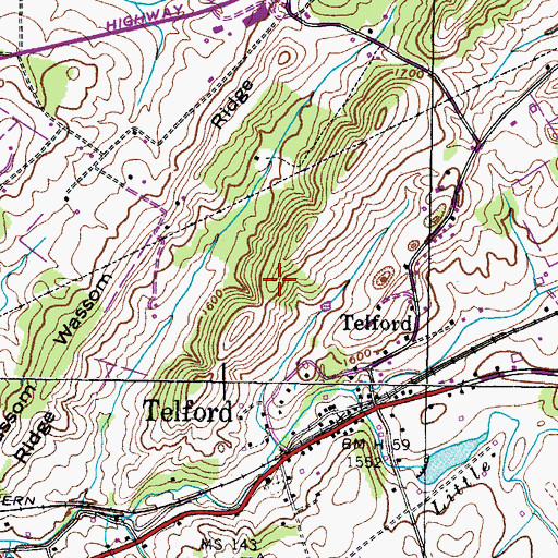 Topographic Map of Telford Census Designated Place, TN