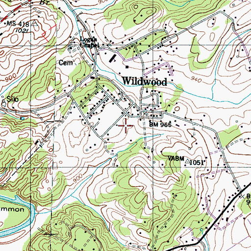 Topographic Map of Wildwood Census Designated Place, TN