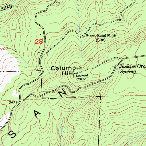 Topographic Map of Columbia Hill, CA