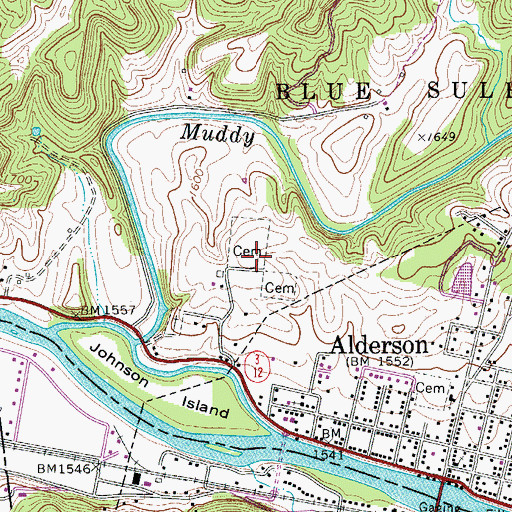 Topographic Map of Alderson Fletcher Addition Cemetery, WV