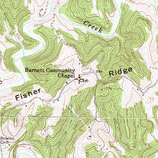 Topographic Map of Barnette Chapel Cemetery, WV