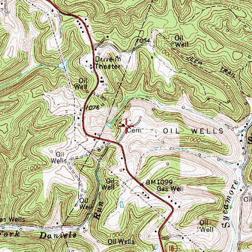 Topographic Map of Sycamore Cemetery, WV