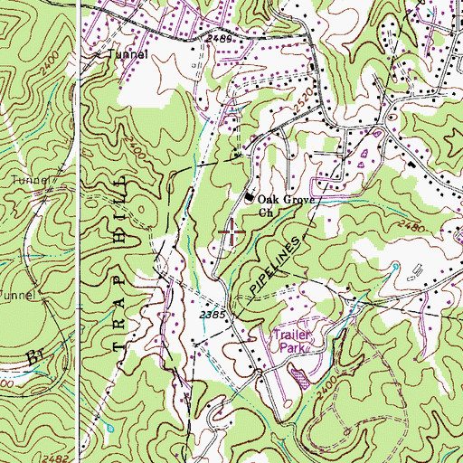 Topographic Map of Oak Grove Cemetery, WV