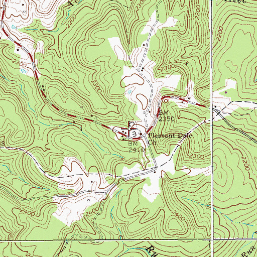 Topographic Map of Pleasant Dale Cemetery, WV