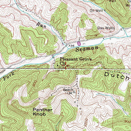 Topographic Map of Pleasant Grove Cemetery, WV