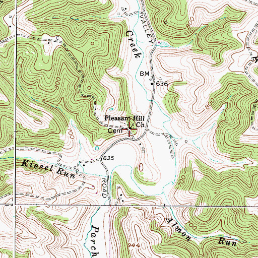 Topographic Map of Pleasant Hill Cemetery, WV