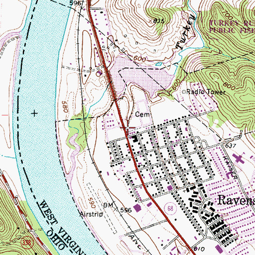 Topographic Map of Ravenswood Cemetery, WV