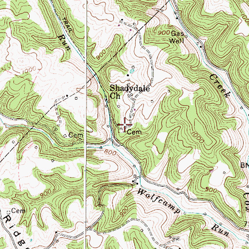 Topographic Map of Shadydale Cemetery, WV