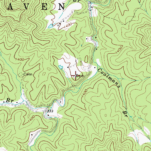 Topographic Map of John Nugen Cemetery, WV