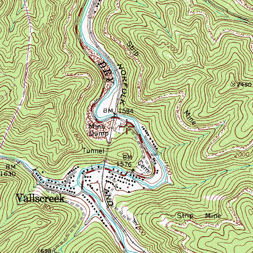 Topographic Map of Hartwell-Berwind Cemetery, WV