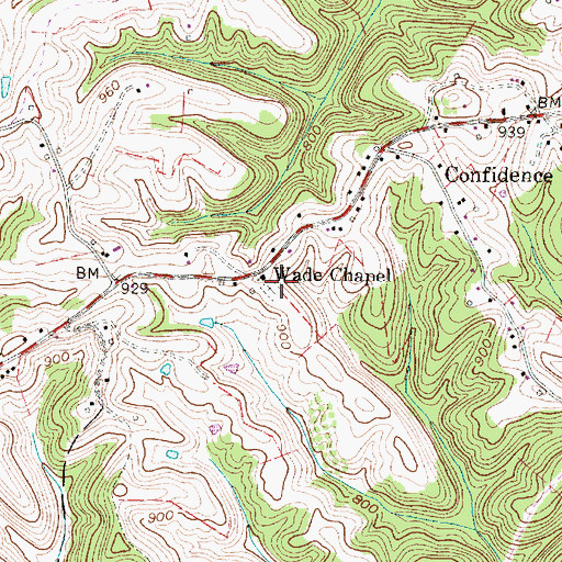 Topographic Map of Wade Chapel Cemetery, WV