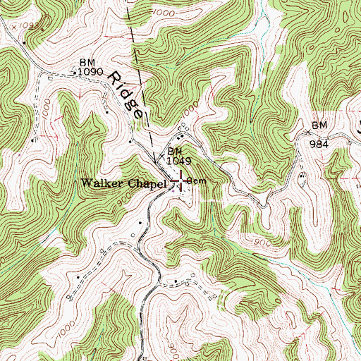 Topographic Map of Walker Chapel Cemetery, WV