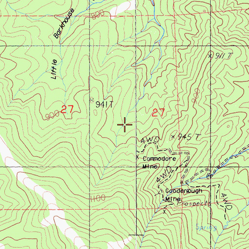 Topographic Map of Commodore Mine, CA