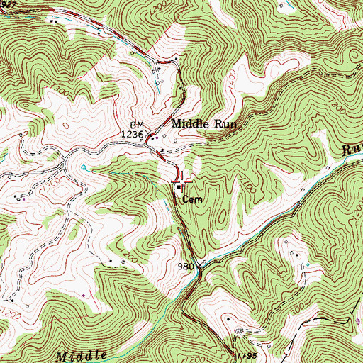 Topographic Map of Middle Run Cemetery, WV