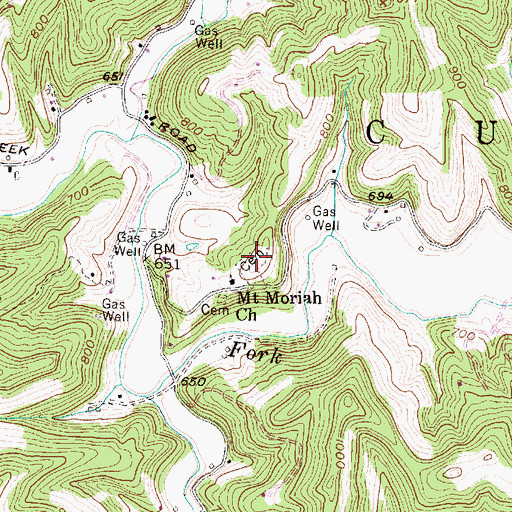Topographic Map of Mount Moriah Cemetery, WV